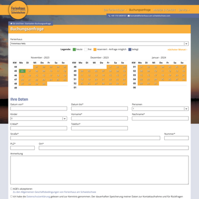 Bild Buchungskalender mit Formular für Buchungsanfrage