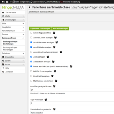 Bild Einstellungsmöglichkeiten für das Buchungsformular