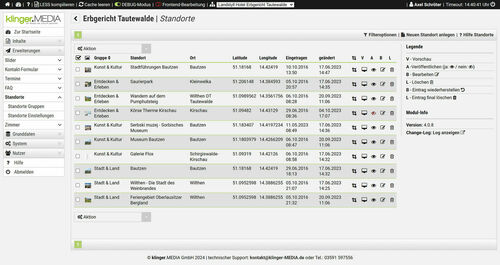 Übersicht Standorte im Backend